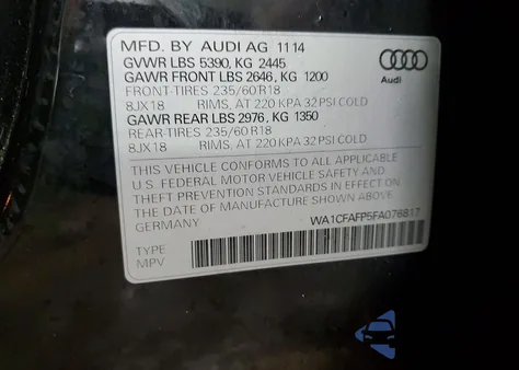 2015 Audi Q5 Premium из США, поврежденный, VIN WA1CFAFP5FA076817